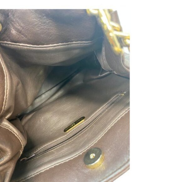 Giani Bernini Brown Quilted Pattern Leather with Gold Chain Dual Handles‎ Purse - Picture 3 of 3